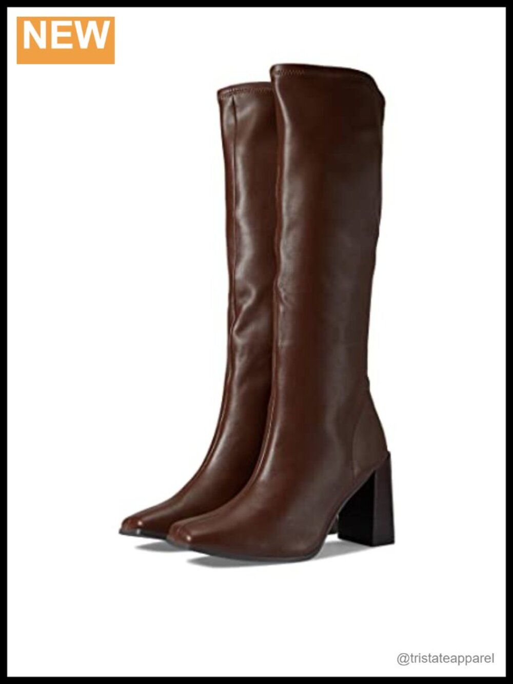 Knee High Stretch Fabric Chunky Heel Zipper Snow Boots Square Toe Block Heel